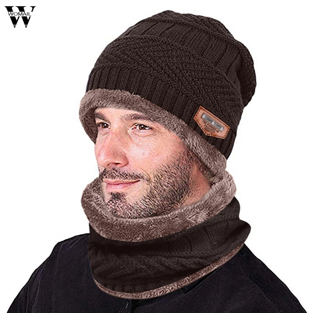 Мужская и женская теплая шапка Skullies+ мягкий шарф, комплект из двух предметов, зимняя утолщенная шапка, Мужская ветрозащитная вязаная шапка, теплая черная шапка