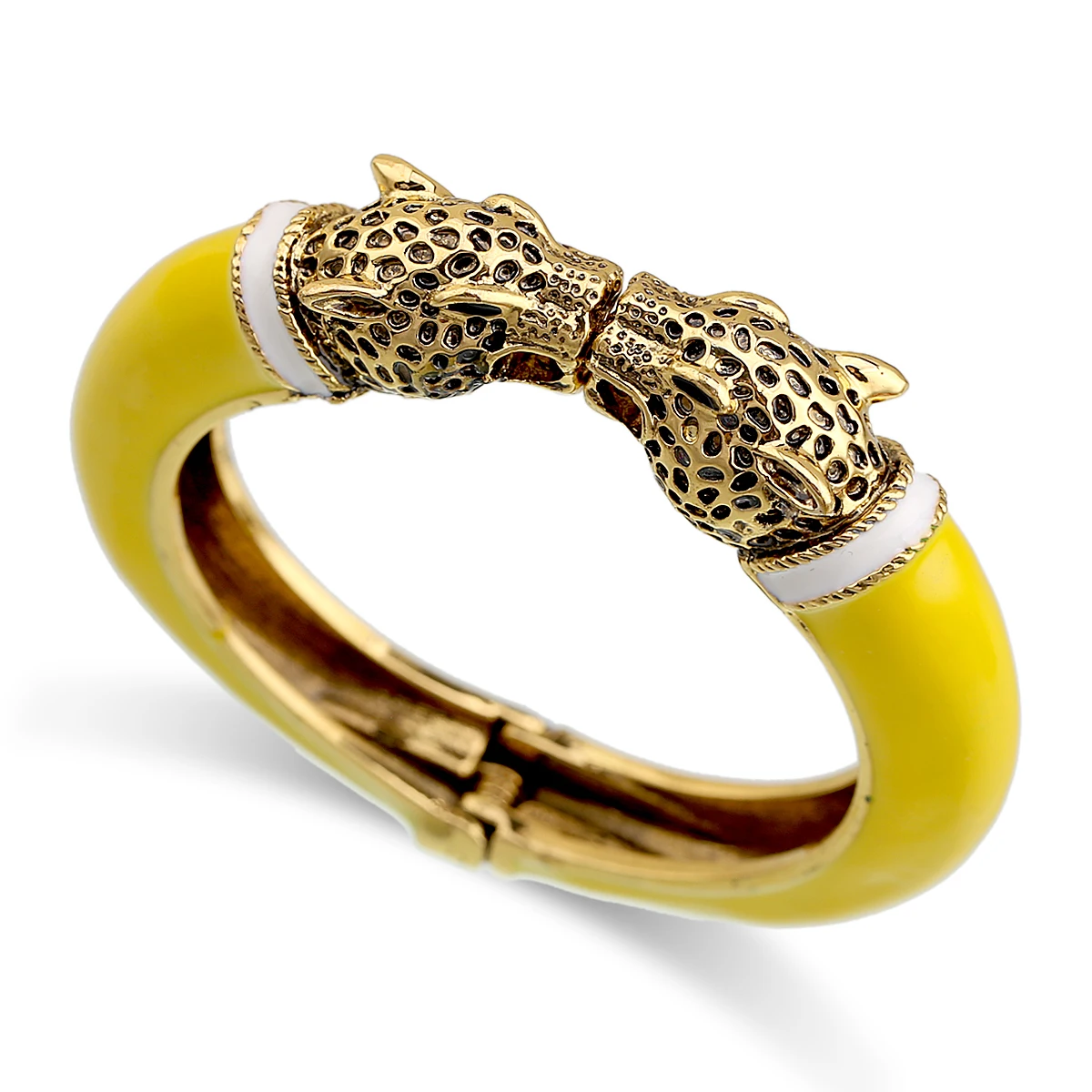 Double Leopard Head Enamel Cuff Bracelet Bangle Women Girls Gold Plated Animal Vintage Bracelet bangle bracelet