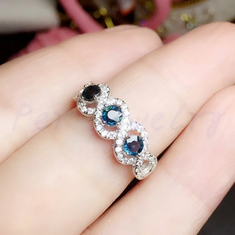 Натуральное Настоящее сапфировое круглое кольцо,, 0.15ct* 2шт драгоценный камень, серебро 925 пробы, хорошее ювелирное изделие для мужчин и женщин T911211