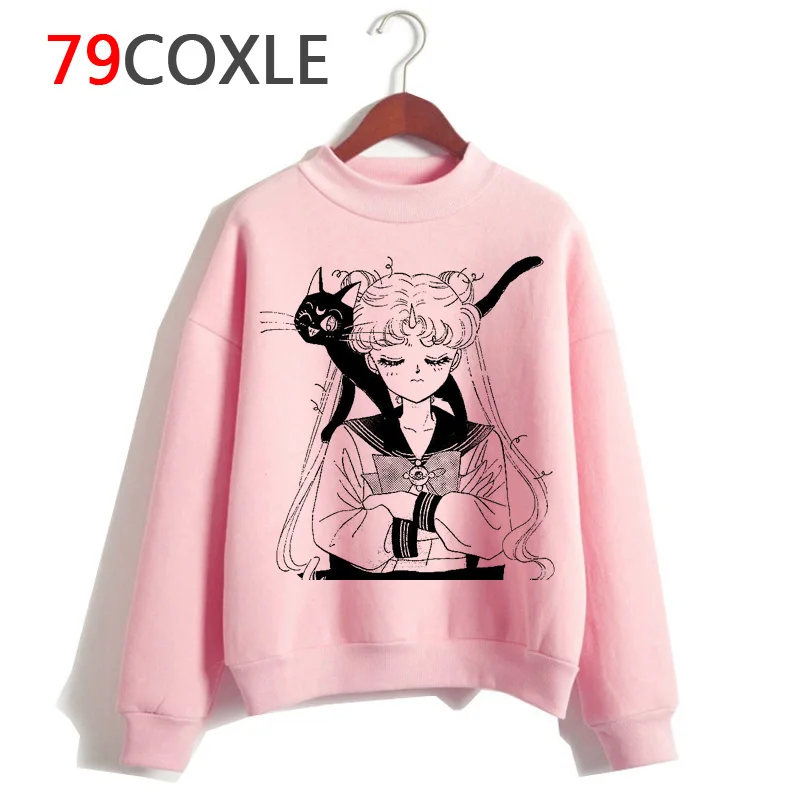 Sailor moon kawaii 90s толстовка женская забавная ulzzang harajuku толстовка хип хоп Повседневная Tumblr гранж с капюшоном негабаритных розовый - Цвет: 1078