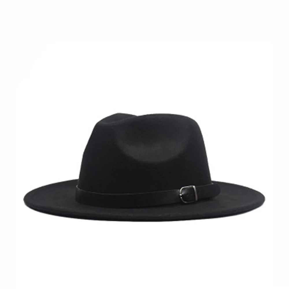 Autumn Winter Woolen Women Men Hats Elegant Ladies Wide Brim Sunhats Jazz Hat European Round Caps Party Hats - Цвет: Черный