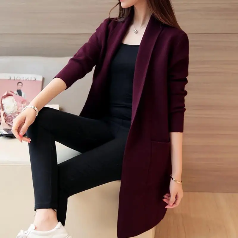 wine red Женские весенние осенние приталенные повседневные длинные свитера, пальто, женская трикотажная одежда оверсайз, пальто, женский свитер, кардиганы T327 - Цвет: wine red