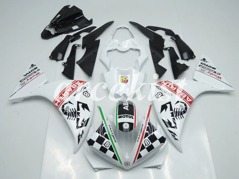 Инъекций ABS Полный обтекатели комплект подходит для Yamaha YZF1000 R1 09, 10, 11, 12, 13, 14, 2009 2010 2011 2012 2013 тела комплект белого и красного цвета