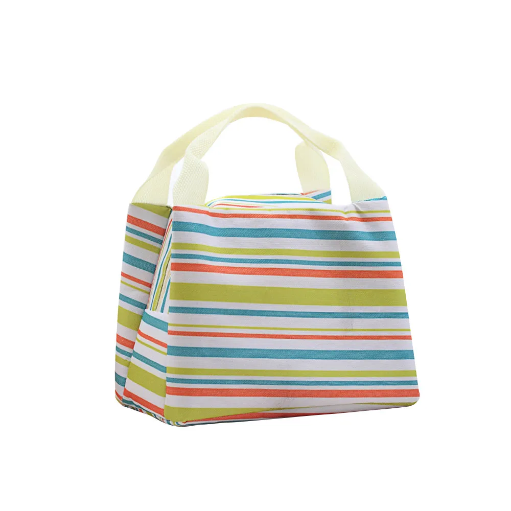 

Leisure Women Portable Lunch Bag Canvas Stripe Insulated Cooler Bags Thermal Food Picnic Lunch Bags Kids Lunch Box Bag Tote#