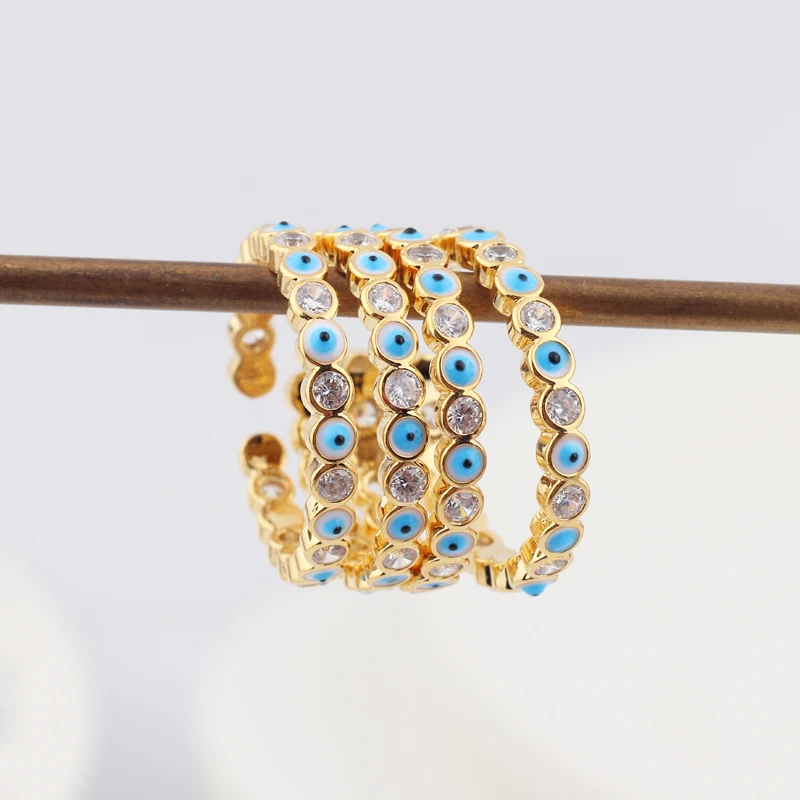 Lucky Eye Blue Turkish Evil Eye Open Ring Copper Gold Color Finger Rings Adjustable for Women Girls Men Fashion Jewelry