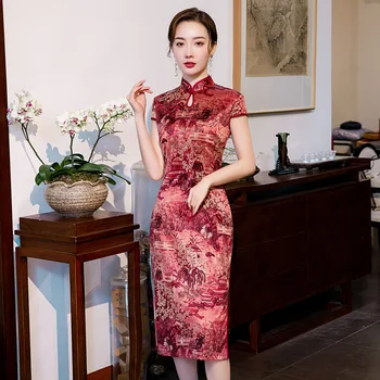 

New Plus Size Rayon Short Chinese Traditional Women Qipao Vintage Oriental Female Cheongsam Novelty Chinese Formal Dress M - 4XL
