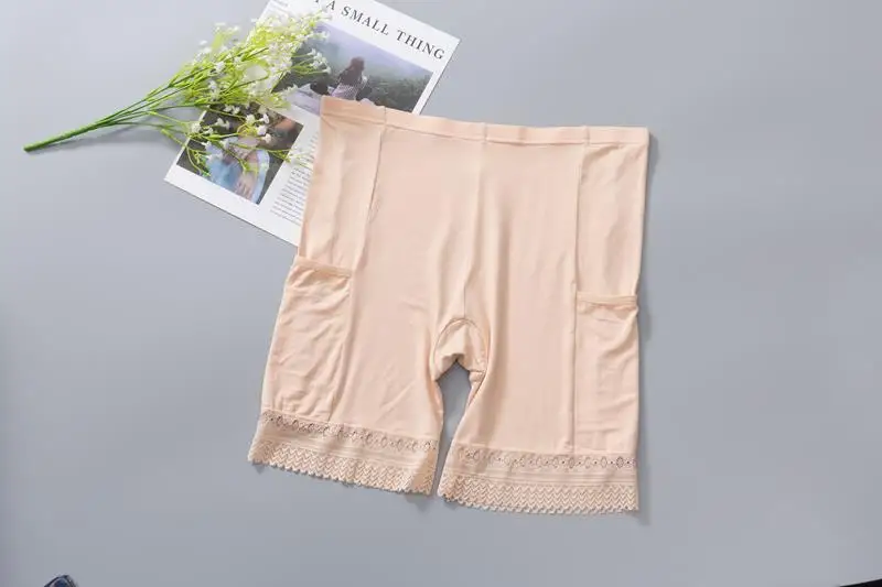 Boxer femme Women Soft Cotton Lace Seamless Safety Shorts Pants Summer Under Skirt Shorts Modal With Pockets short feminino - Цвет: Flesh with pocket