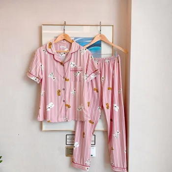 

Cute Pajamas Satin Women's Home Suit Silk Pyjamas for Women Home Suit Sleepwear Set Teenage Girls Clothes Pijamas Women Nightie
