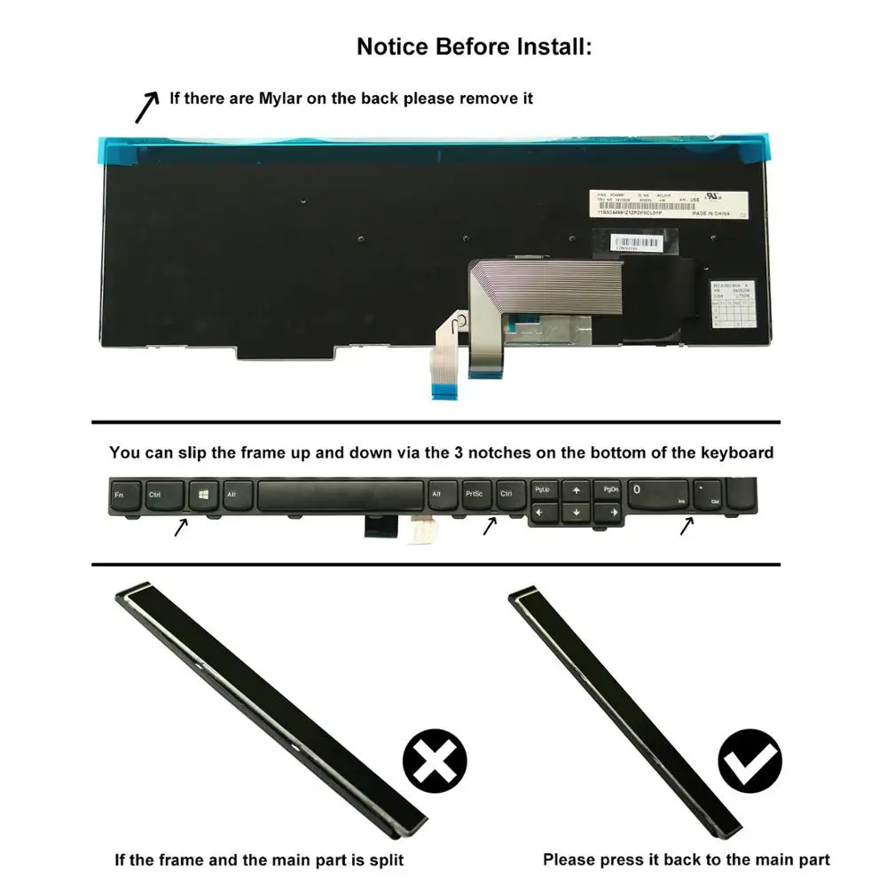 keyboad Replacement for Lenovo ThinkPad E531 E540 Laptop No Backlight with 4 Fixing Screws