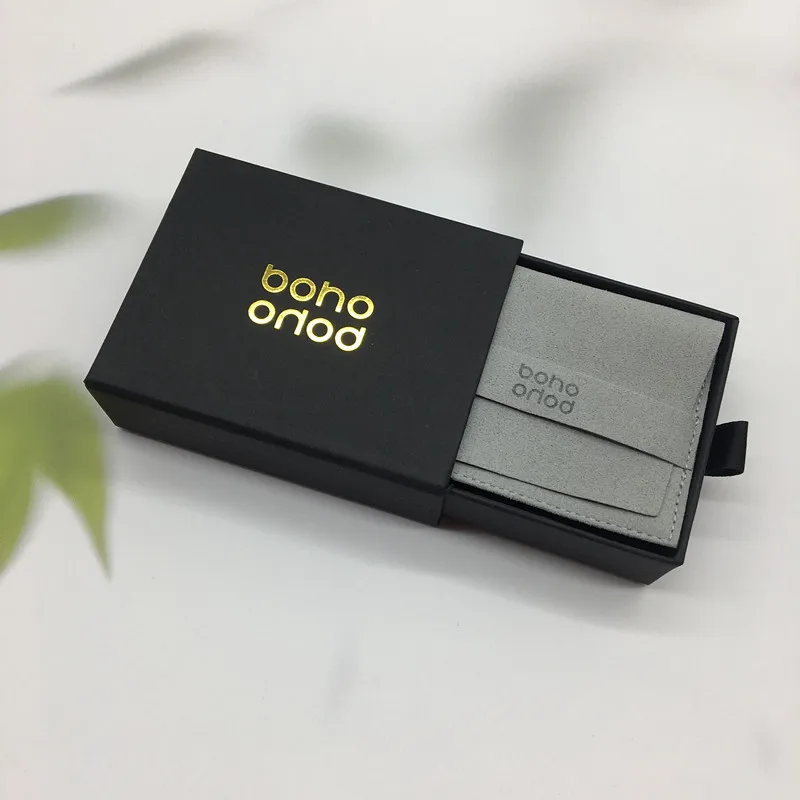 custom jewelry packaging Drawer box and pink Bag Set Wedding Ring Storage Bag Jewelry Pouch Custom Logo Jewelry Packing Pouches