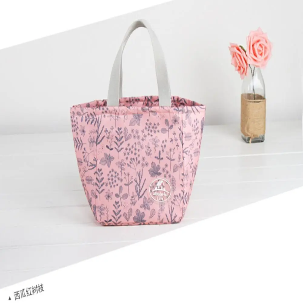 red 1Pc Floral Snowflake Cartoon Printing Portable Lunch Thermal Insulated Box Tote Cooler Bag Bento Pouch Lunch Storage Case - Цвет: red