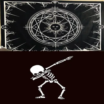 

Tarot Tapestry Wall Hanging Sun Moon Astrology Divination Bedspread Skull Dancing Tapestry Yoga Mat Black White Mystic Blanket