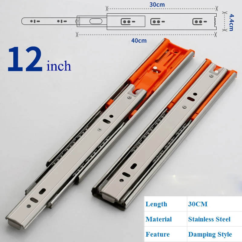 201 Buffer 12 inch Высокое качество 304 Нержавеющая сталь выдвижной ящик трехсекционный рельсовый буфер рельс утолщенный шарик для клавиатуры направляющий желоб - Цвет: 201 Buffer 12 inch