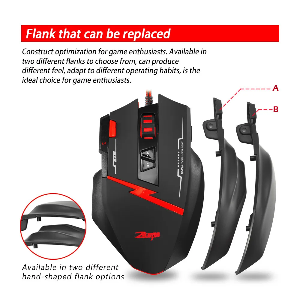 Zelotes C-8 программируемые 8 кнопок светодиодный USB оптическая игровая мышь Мыши 2500 dpi 8 одиночных клавиш для Windows mac os 125-1000 Гц 1,8 м