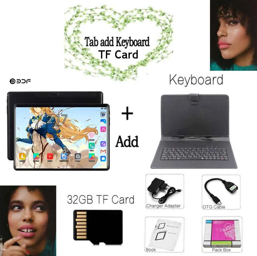 Add Keyboard 32GB TF BDF планшет, 10 дюймов, 4G, LTE, с функцией звонка, две sim-карты, Android 9,0, планшеты, ПК, 8 ГБ/128 ГБ, Tab 10/Ten Core, 1280*800, ips, ПК, планшет, 10,1 - Комплект: Add Keyboard 32GB TF