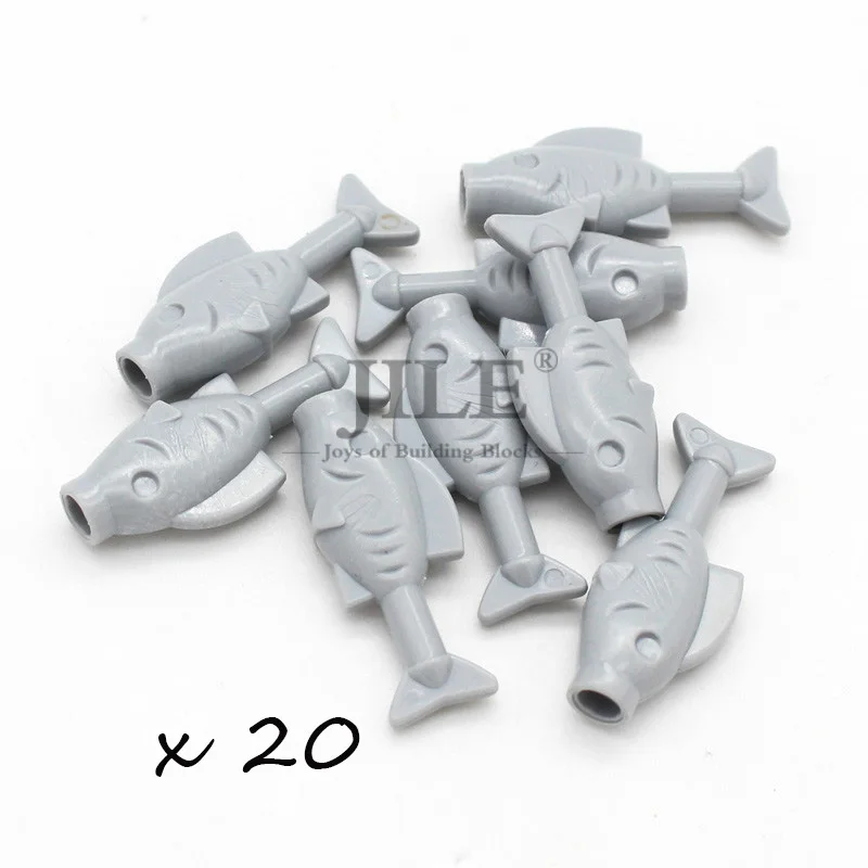 Moc Food Building Blocks Fruit Apple Banana Frish Dish Drumstick Sausage Bone DIY Bricks Bulk Set Compatible with City View Toys - Цвет: 64648 fish 20pcs