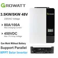 Growatt Hybrid Solar Inverter 3.5/5KW 220VAC 48VDC MPPT 80A/100A Pure Sine Wave Inversor 50/60Hz Can Work Without Battery