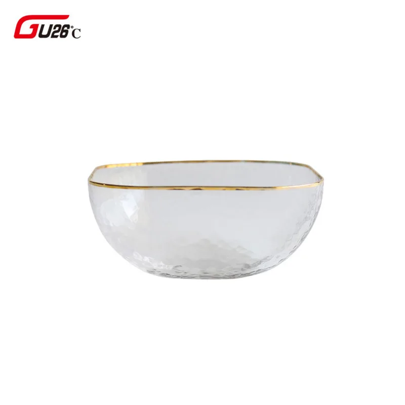 

Nordic European Glass Gold Edge Inlay Bowl Transparent Salad Bowl Wedding Party Event Decoration Tableware Gift