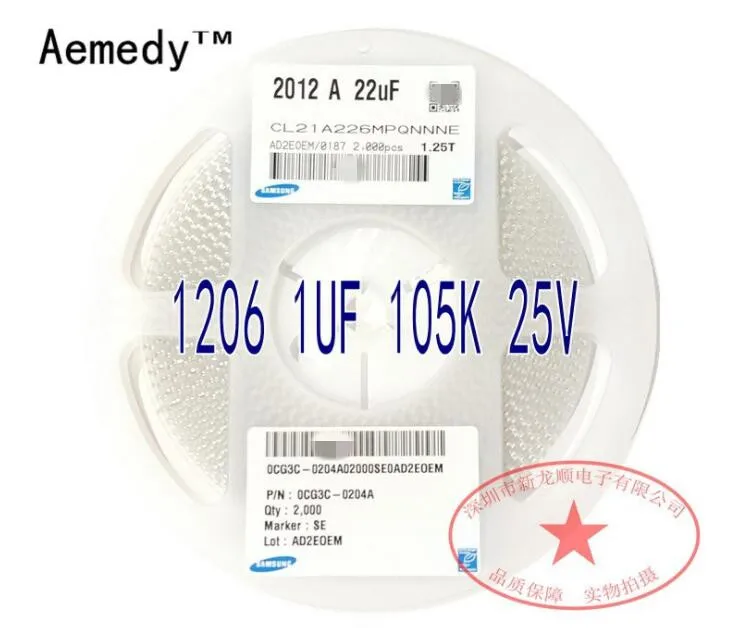 

2000 шт. SMD конденсаторы 1206-1UF 105K 25V SMD конденсаторы