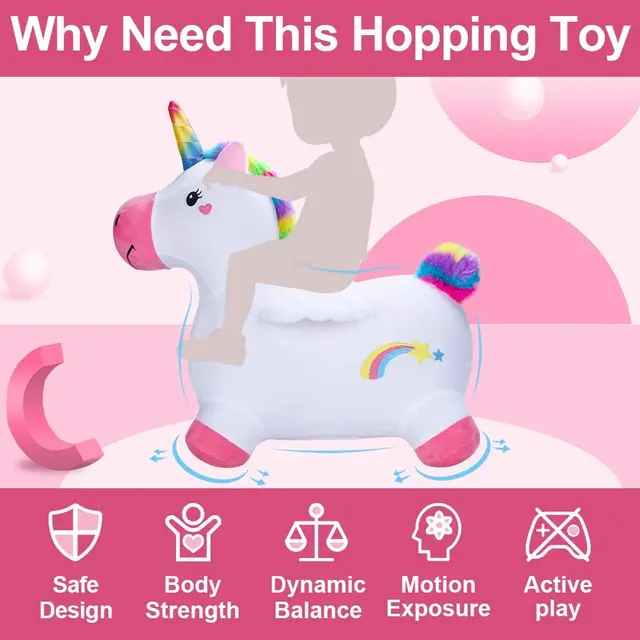 iPlay iLearn Kids Ride on Animal Toy Hopping Unicorn Plush Inflatable Hopper Christmas Gift for Boy Girl Toddler 2