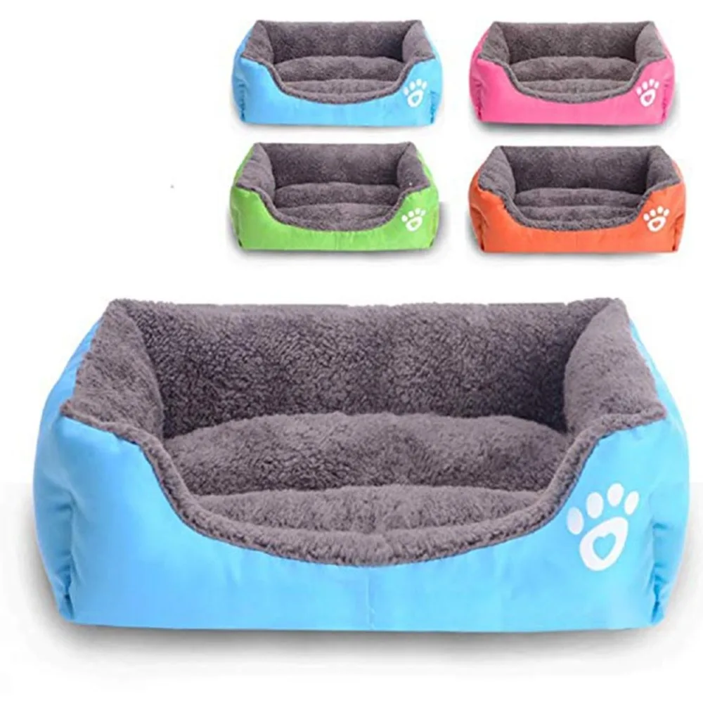 Autumn And Winter Footprints Design Cotton Velvet Pet Nest Fossa Candy Color Square Mat Pet Supplies