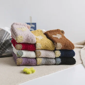 

Coral Fleece Women Socks Kawaii Heart Cotton Woman Sox Warm Sock Thermal Ladies Autumn Winter Classic Lady Calcetines Hombre