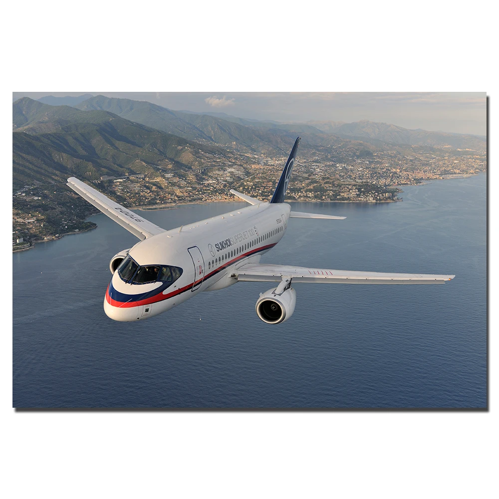 Плакат Sukhoi SuperJet 100 самолёт холст живопись настенные картины печать для гостиной