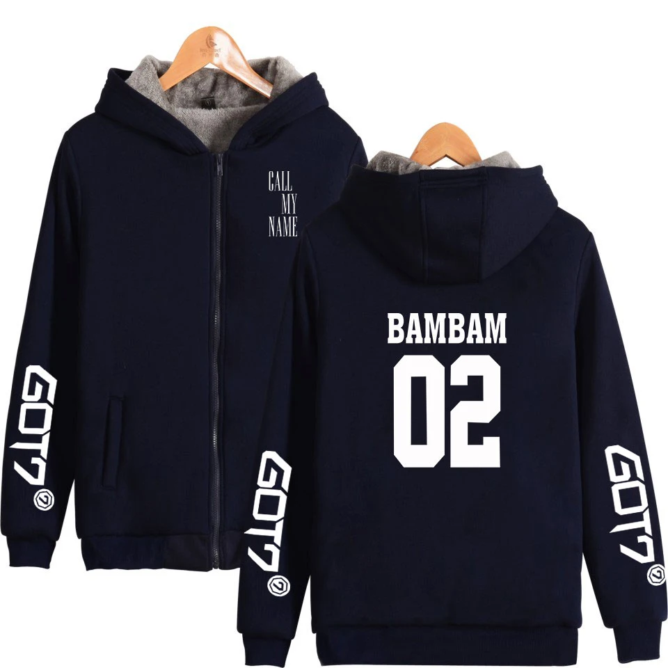 Новая зимняя мода хип-хоп Got7 Kpop BAMBAM Толстовка спортивный костюм для мужчин и женщин толстовки на молнии куртка с длинным рукавом толстовки с капюшоном топы - Цвет: navy blue