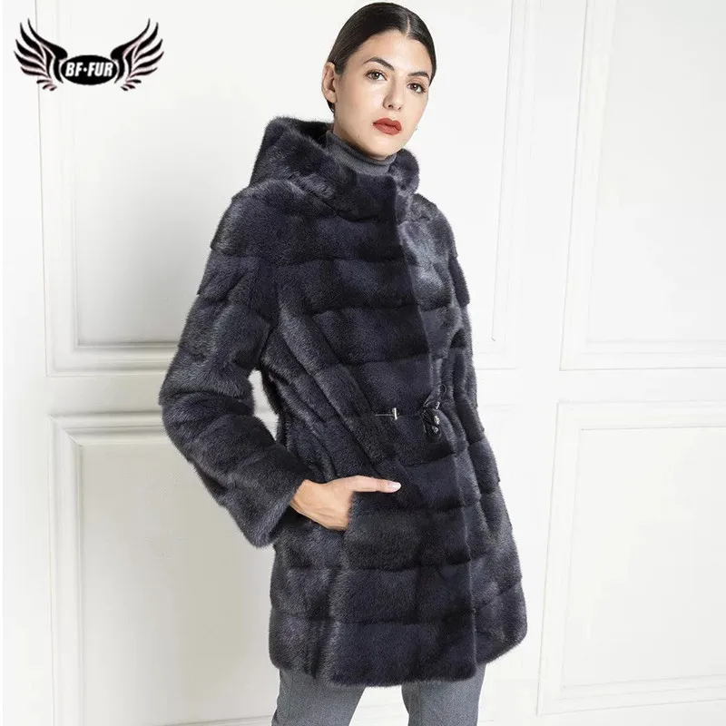 

80cm Long Real Mink Fur Coat With Hood Full Pelt High Quality Mink Fur Jacket For Women Winter Genuine Fur Coats Natural Outwear