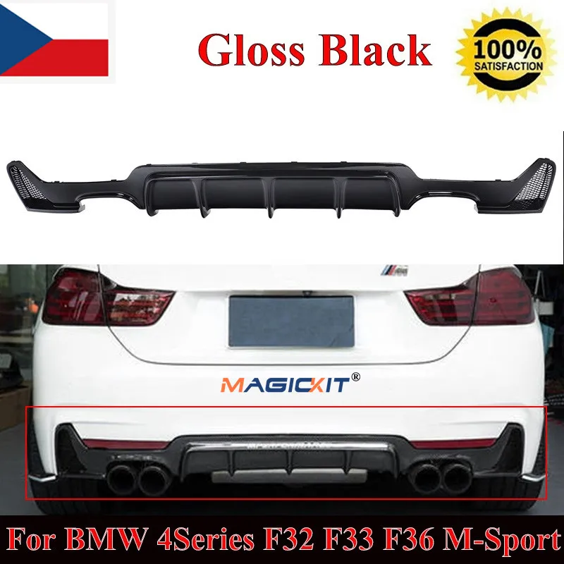 Глянцевый черный диффузор для заднего бампера MagicKit BMW F32 F33 435i M Tech Quad Out 2014-2018 |