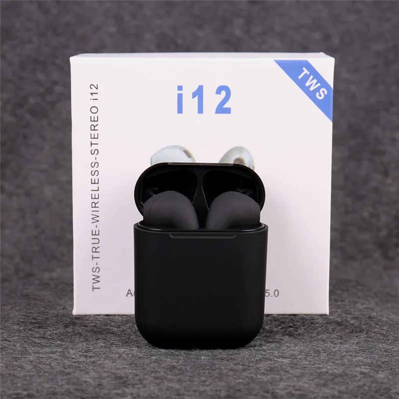 Черный Новые i12 TWS мини беспроводные наушники Bluetooth наушники 5,0 бас наушники сенсорное управление наушники гарнитуры PK i9s i10 i11 i30 tws - Цвет: Черный