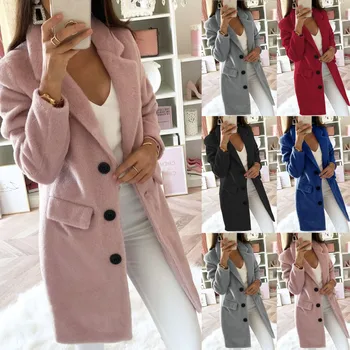 Woman Long Wool Coat Elegant Blend Coats Slim  Female Long Coat Outerwear Jacket Dropshipping size Leisure Work clothes  free sh 1