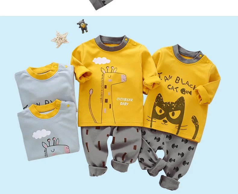 Детские носки для новорожденных и детей ясельного возраста Детские комплекты одежды на весну повседневные Хлопковая футболка с мультяшным медведем Длинные рукава длинные штаны брюки От 0 до 2 лет