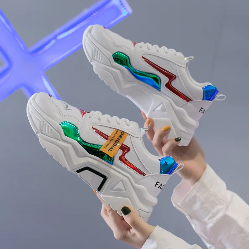 Женские спортивные кроссовки на толстой платформе разноцветные танкетке | Обувь