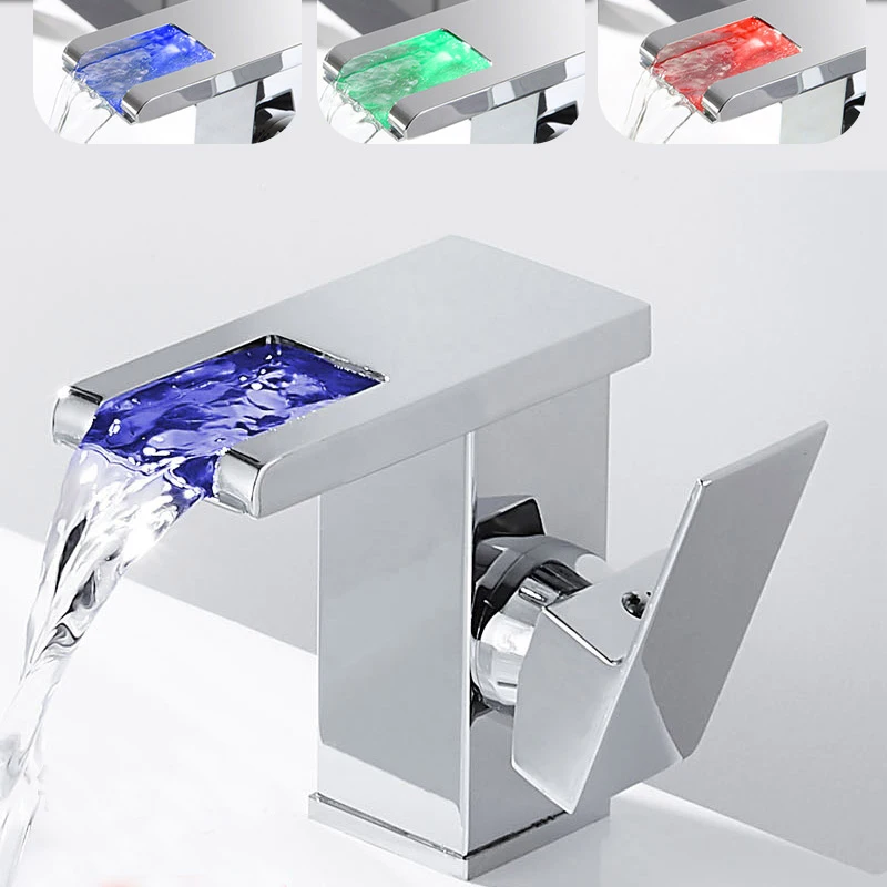 LED Waterfall Bathroom Faucet Single Handle Basin Hot And Cold Mixer Tap Temperature Sensor Hydroelectric Power | Обустройство дома