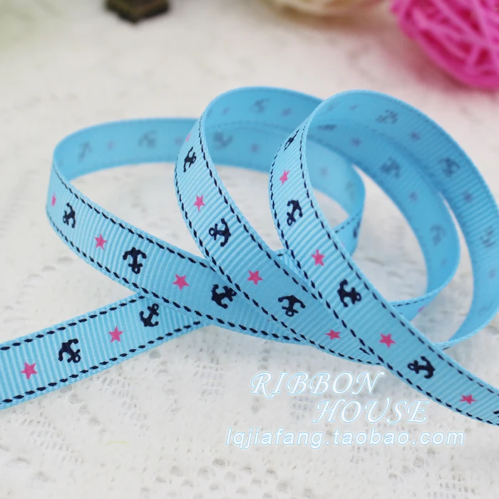 뜨거운 판매 9mm 단일 얼굴 인쇄 바다 앵커 grosgrain 리본 크리스마스/웨딩 장식 선물 포장 공예 2 메터/몫