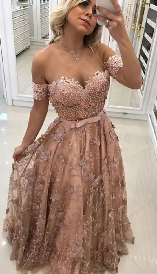 Vestidos De Gala платья для выпускного вечера с открытыми плечами нежно-розовый тюль аппликация A-Line платье для выпускного вечера Vestido Formatura