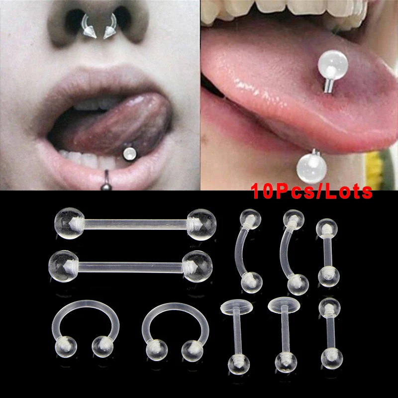 

10Pcs/Set Piercing Tongue Barbell Ladies Nose Ring Style Retainer Stud Bone Pin Clear Transparent For Women Body Jewelry
