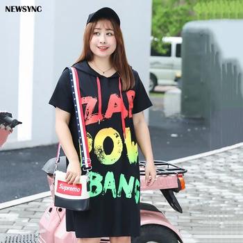 

NEWSYNC Big Size Dresses Women New 2020 Summer Spring Short Sleeve Hood collar Plus Size 6XL Printed Hoodies Dress