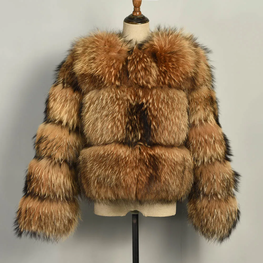 3 ряда, Женское пальто с натуральным мехом, женская кожаная куртка из натурального меха енота, верхняя одежда с мехом для девочек, высокое качество, S7373 - Цвет: Natural Raccoon