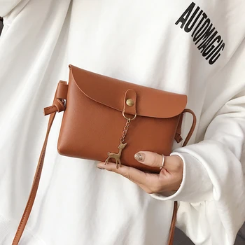 

Simple Designer Deer Bag 2019 Autumn Pu Leather Phone Pounch Women Cute Shoulderr Bags Purse Korean Fashion Candy Color Handbag
