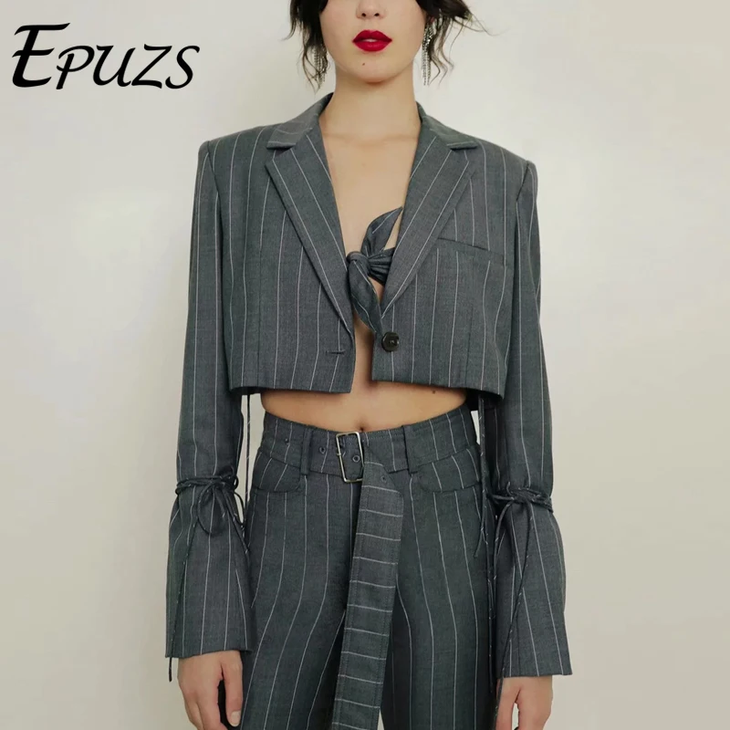 

autumn Vintage striped women blazers and jackets korean fashion short blazer feminino slim office long sleeve blazer coat