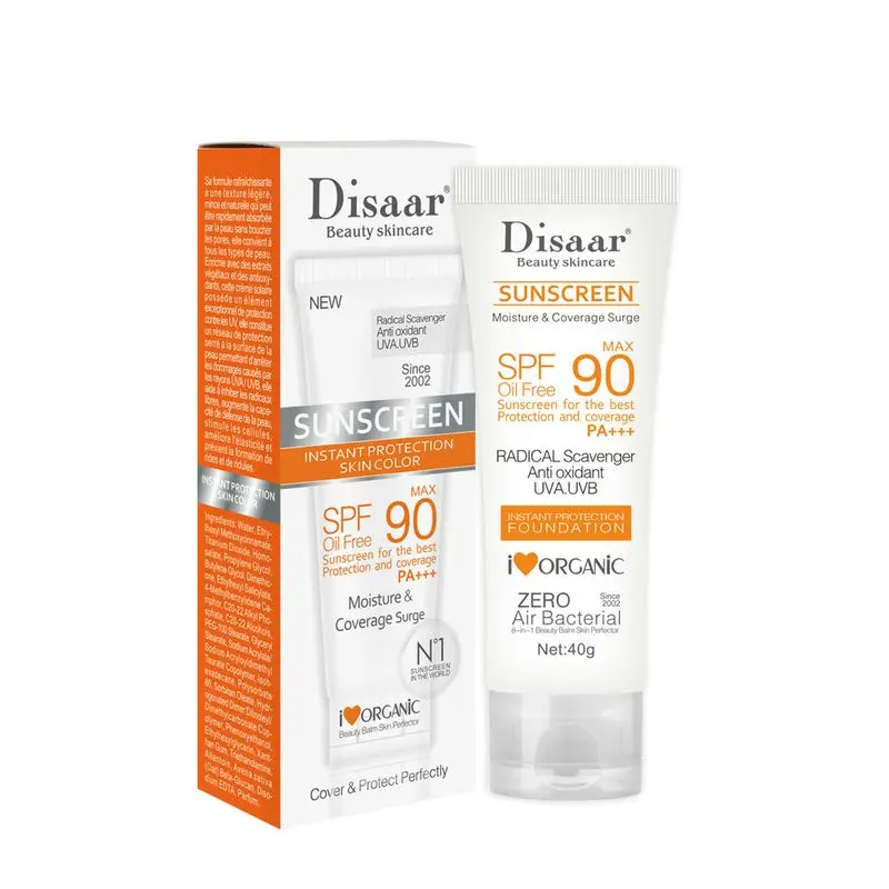 Disaar Facial Body Sunscreen Cream Beauty Skin Care Spf Max 90 Oil Free Radical Scavenger Anti Oxidant UVA/UVB 40g Sunblock