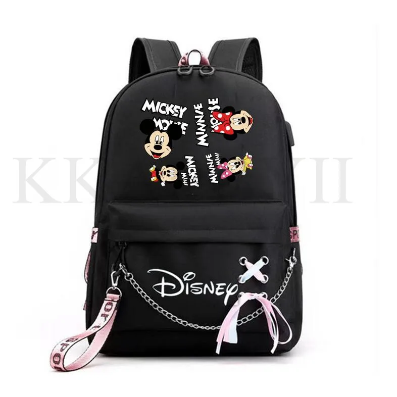 Kawaii Mickey Mouse Bag Zipper USB Charging Mochila Capacity Backpack Women Kpop School Bags for Teenage Girls Harajuku Students | Багаж и