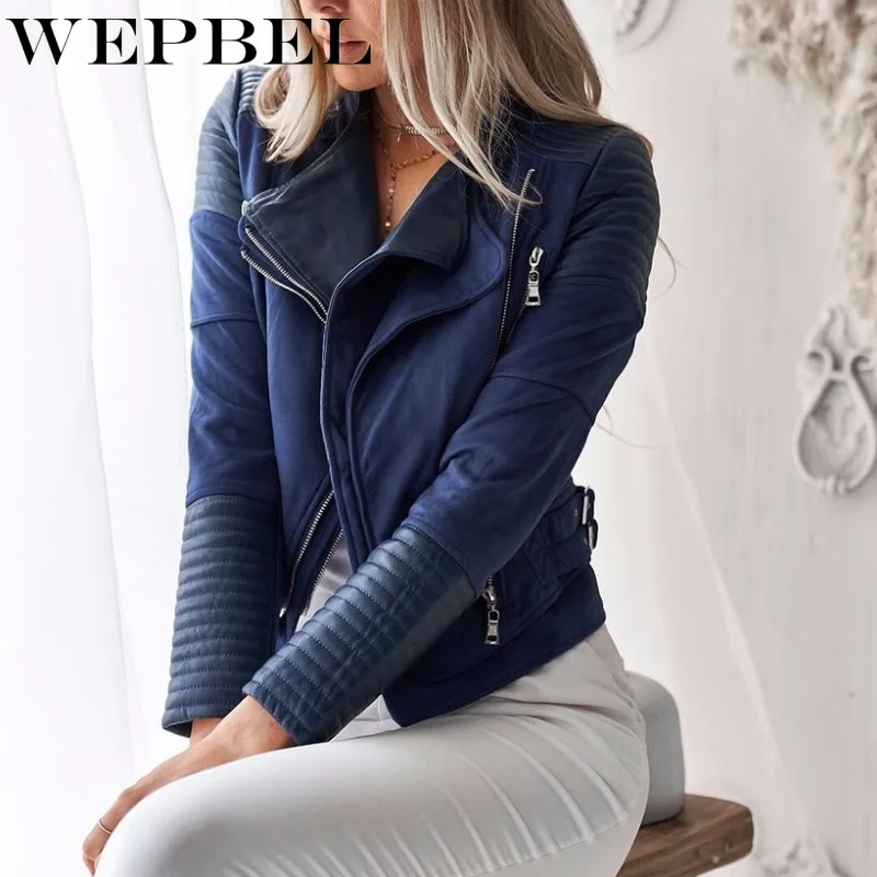 WEPBEL, Женская однотонная куртка, пальто, модная, на молнии, с отложным воротником, зима, осень, с карманами, для девушек, женские куртки, пальто