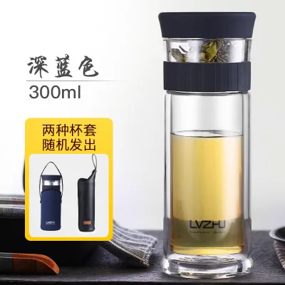 300ml blue 400 мл бизнес-бутылка для воды стеклянная бутылка с фильтром для заварки чая из нержавеющей стали с двойными стенками Стеклянная Спортивная бутылка для воды - Цвет: 300ml blue