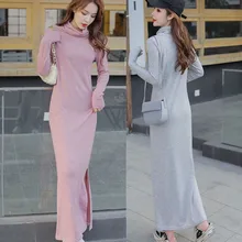 

Dresses For Women 2021 Sexy TurtleneckSplit fork Knitted Bodycon Womenautumn Winter Long Sleeve Midi Sweater Dress Clothes