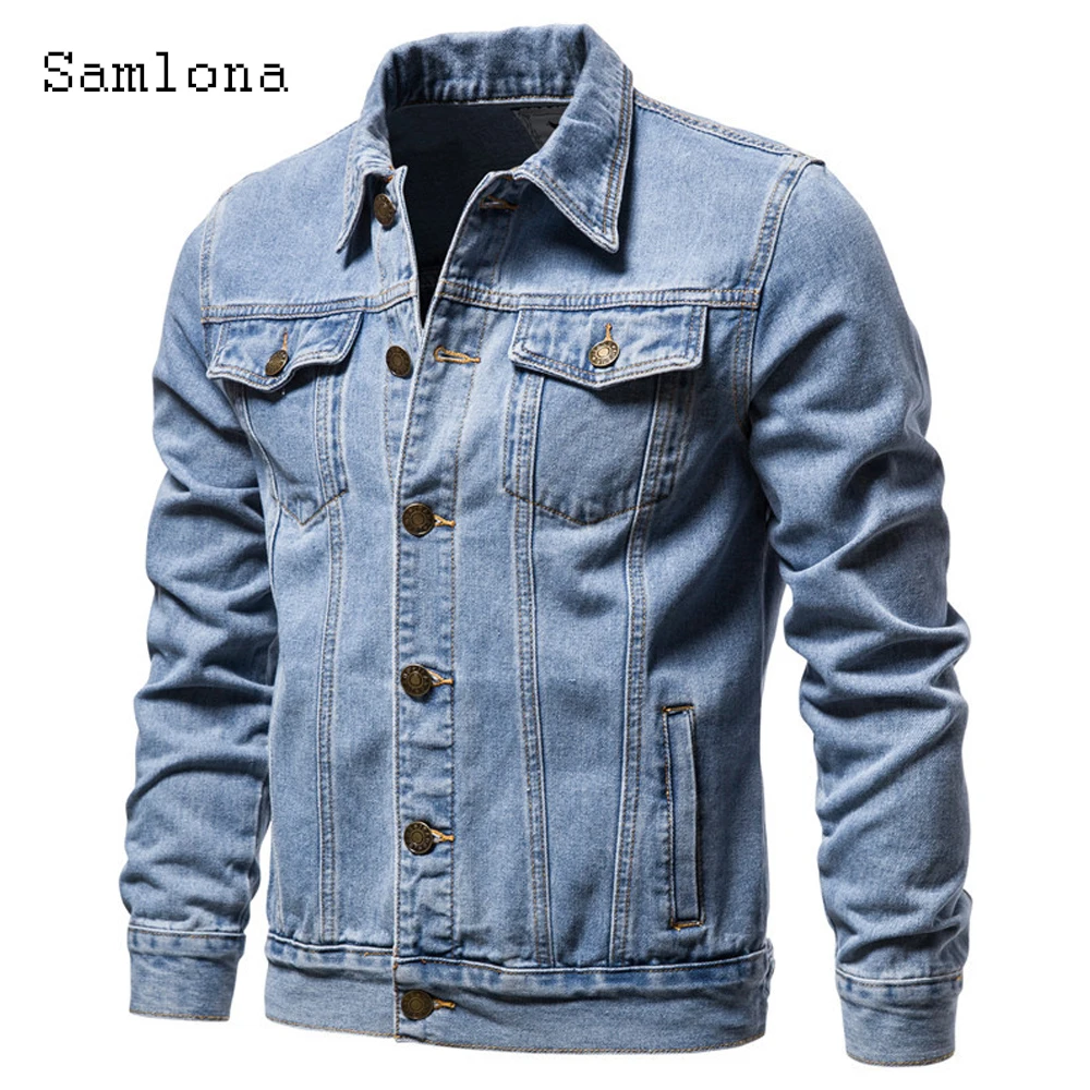 Smalona Plus Size 5xl Men Fashion Demin Jacket Sexy Mens Clothing 2024 Single Breasted Outerwear Male Skinny Denim Jackets samlona plus size men s patchwork jeans sexy fashion denim pants casual suspender demin rompers 2022 summer frayed jean overalls