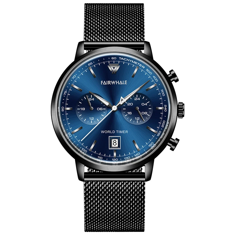 Fairwhale Relogio Masculino новые спортивные мужские часы с хронографом повседневные кожаные водонепроницаемые - Цвет: FW-5300-1