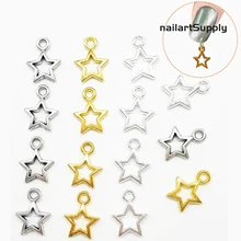 100 pcs/pack Tiny Gold Star Dangle Nail Art Charms Retro Metal Nail Pierced Fingernail Hollow Nails Jewelry Decor Christmas &*&1